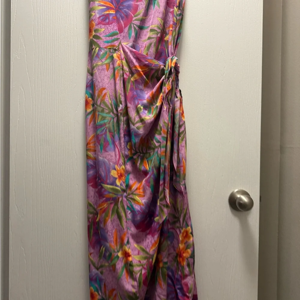 Robbie Bee Purple and Pink Floral Dress 100% Silk - Picture 2 of 8